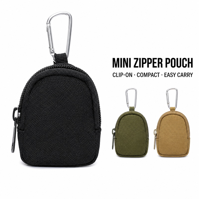Edc Carry Coins - Mini Portamonete con Cerniera e Moschettone,